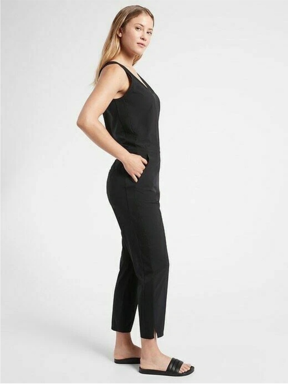 Athleta Womens Brooklyn Jumpsuit Sleeveless Black Athleisure Casual Size 14 - Picture 14 of 14